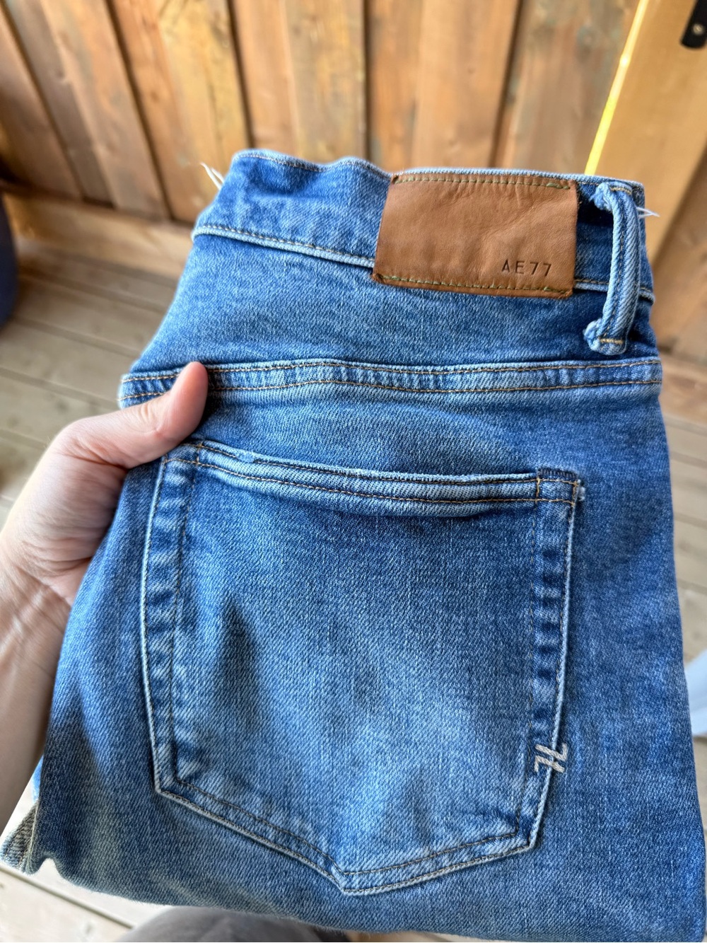 AE77 Blue Denim Mom Jeans